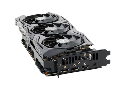 Asus ROG Strix Advanced Nvidia RTX 2070 super - big black contemporary gaming graphics card isolated on white background in Tula, Russia, - July 27, 2022