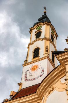 Tower of Parish Church of Saints Peter and Paul and Sanctuary of Our Lady in Steinhausen, Bad Schussenried, Germany