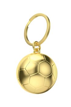 Gold keychain with football ball isolated on white background