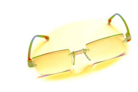 a pair of lenses set in a frame resting on the nose and ears, used to correct or assist defective eyesight or protect the eyes.
