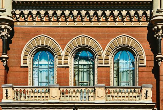 the face of a building, especially the principal front that looks onto a street or open space.