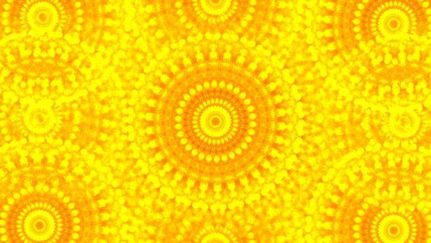 Golden sunny mandala symmetry pattern, abstract design, background. Textured yellow effect, seamless design, kaleidoscope. High quality photo