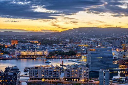 View over Oslo in Norway after sunset