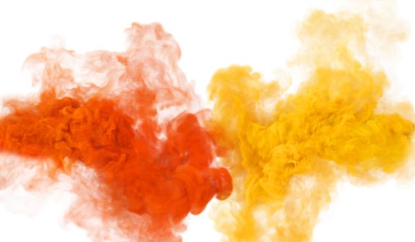 Yellow and orange fantasy magic smoke and fog texture. Duo colors 3D render abstract background for fest and fan party