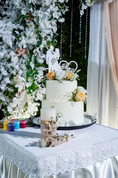 Beautiful tiered delicious dessert sweet cake for the holiday