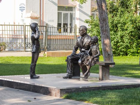 KRASNODAR, RUSSIA - June 02, 2021. Sculptural composition Communication of Generations by Grigory Zakharyan.