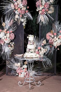 Beautiful tiered delicious dessert sweet cake for the holiday