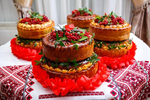Wedding bread loaf decorated with a rushnyk