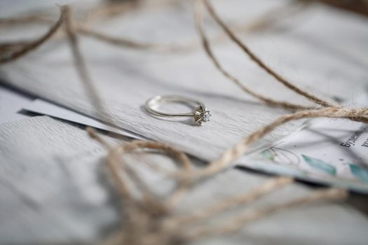 Wedding morning. Composition of the bride's accessories. View from above. Morning of the bride