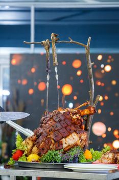 Delicious dish on the buffet table. Cold appetizers from the chef for the celebration