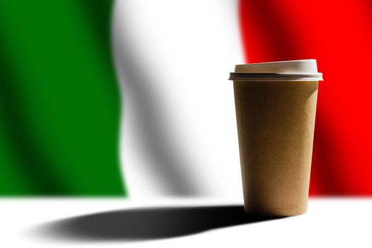 Italian coffee. Cup with italian flag.
