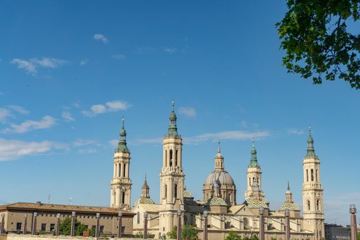 basilica de nuestra señora del pilar zaragoza , spain april 2021 cloudy skies