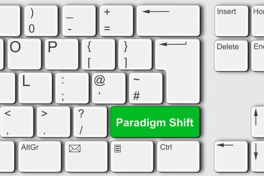 A Paradigm shift concept PC computer keyboard 3d illustration