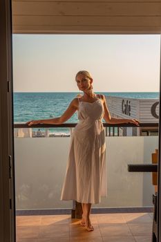 Sea sorrento window mediterranean view coast open room summer terrace, concept woman lifestyle for people from happy adult, beauty looking. Tourism background outdoor,