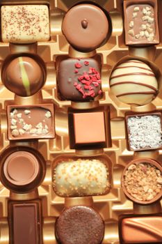 Luxurious Chocolates in various shapes and flavors in a gift box