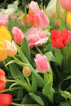 Different colors in a mixed tulip bouquet