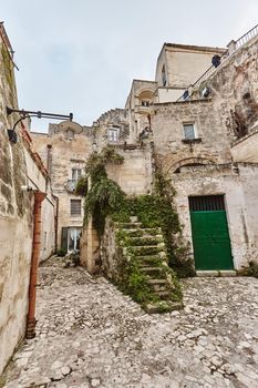 Breathtaking view of the age-old town of Matera - european capital of culture in 2019, Sassi district, southern Italy. Ancient houses of an old stone city, Unesco heritage site.