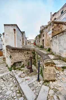 Breathtaking paysage of the age-old town of Matera - european capital of culture in 2019, Sassi district, southern Italy. Ancient houses of an old stone city, Unesco heritage site.