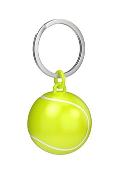 Keychain with tennis ball isolated on white background