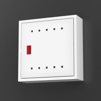 White metal cabinet for hydrant or other purposes on dark wall