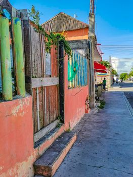 Playa del Carmen Mexico 04. July 2022 Typical street road and cityscape with cars and buildings of Luis Donaldo Colosio Playa del Carmen in Mexico.