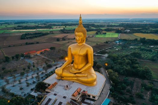 Big Buddha during sunset at Wat Muang in Ang Thong, Thailand, south east asia