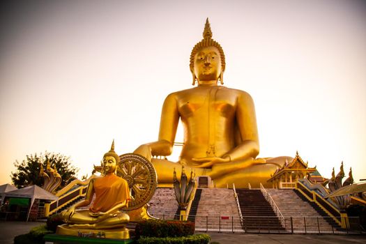 Big Buddha during sunset at Wat Muang in Ang Thong, Thailand, south east asia