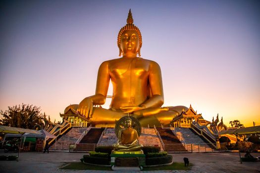 Big Buddha during sunset at Wat Muang in Ang Thong, Thailand, south east asia