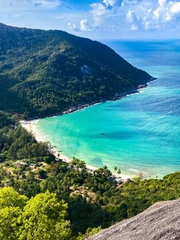 Aerial view of Bottle beach and viewpoint, in Koh Phangan, Thailand, south east asia