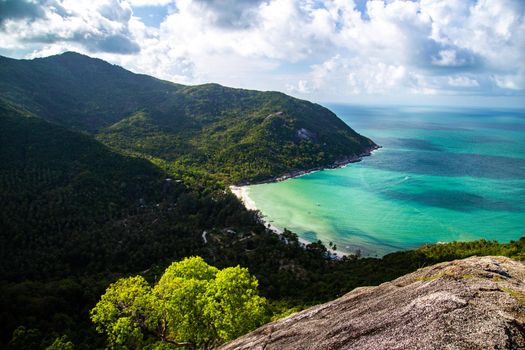 Aerial view of Bottle beach and viewpoint, in Koh Phangan, Thailand, south east asia