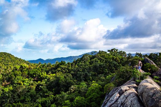 Aerial view of Bottle beach and viewpoint, in Koh Phangan, Thailand, south east asia