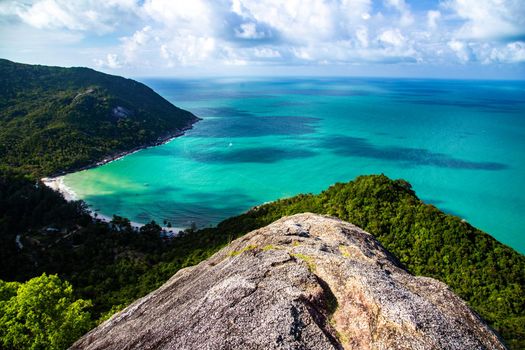 Aerial view of Bottle beach and viewpoint, in Koh Phangan, Thailand, south east asia