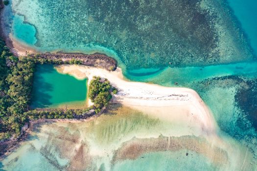 Aerial view of Thong Sala pier, boat and koh Tae Nai in koh Phangan, Thailand, south east asia