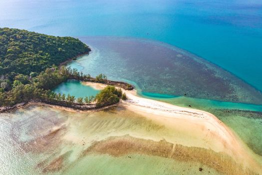 Aerial view of Thong Sala pier, boat and koh Tae Nai in koh Phangan, Thailand, south east asia