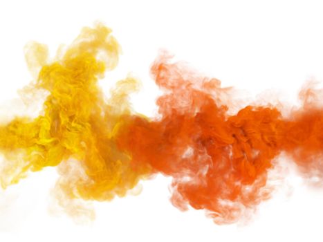 Yellow and red fantasy magic smoke and fog texture. Duo colors 3D render abstract background for fest and fan party