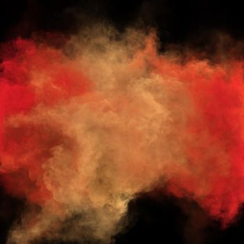 Red and yellow color magic fog and fantasy smoke black texture. Duo colors 3D render abstract background for fest and fan party decoration