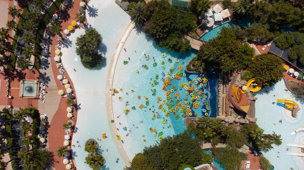 aerial image of a large Water park with wave pool. High quality photo