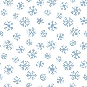 Christmas watercolor seamless pattern with snowflakes on white background.