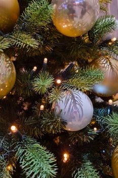 Christmas lights and decorations on the Christmas tree