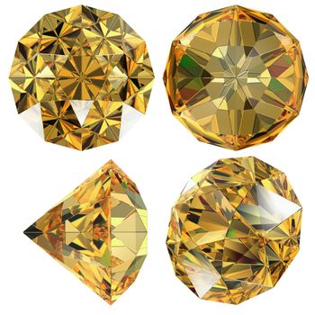 Yellow jewel Diamond gem isolated different views with refraction