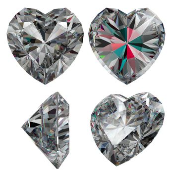 Diamond heart shape color isolated different views