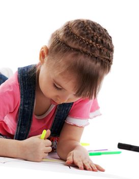 child draw with color felt marker and dream isolated