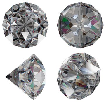 Diamond gem isolated different views with refraction