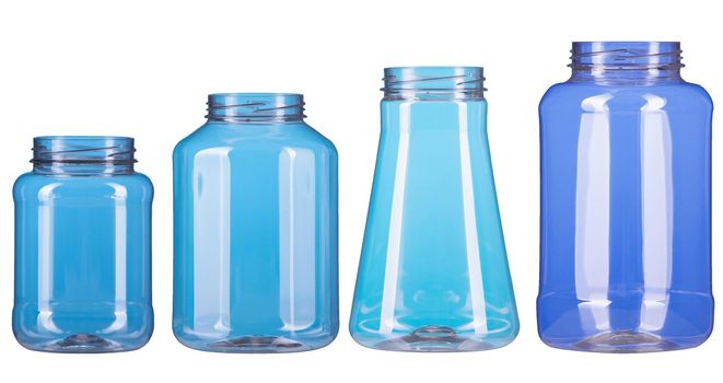 Four different type of blue plastic pot isolated