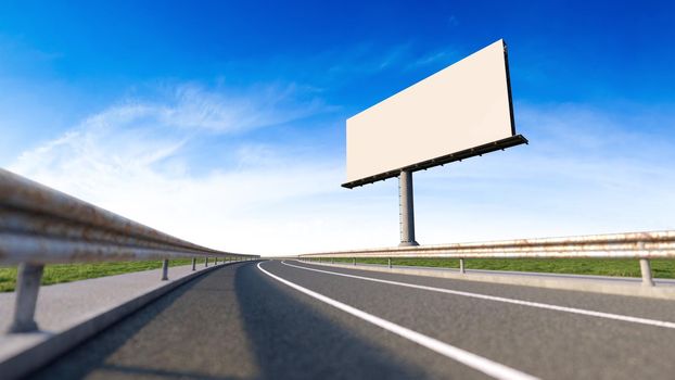 Mockup image of 3d rendering billboard beside highway. Mockup sky.