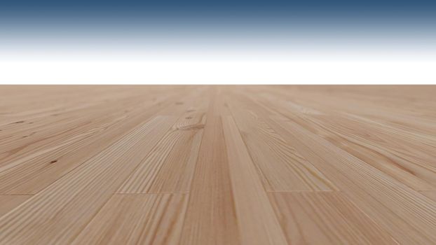 A 3d rendering image of wooden floor. Mockup sky and background. Scene creator in smart object layer.