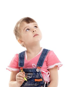 child with color felt marker in dream isolated