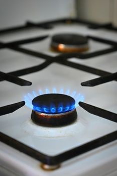 Gas stove for cooking in the kitchen. Gas crisis in Europe - high energy prices and stoppage of gas supplies. Russian war in Ukraine.