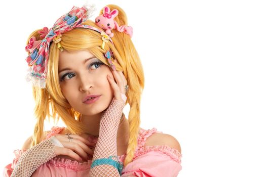 Lolita doll character portrait young woman cosplay isolated