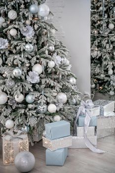 Presents and Gifts under Christmas Tree, Winter Holiday Concept.